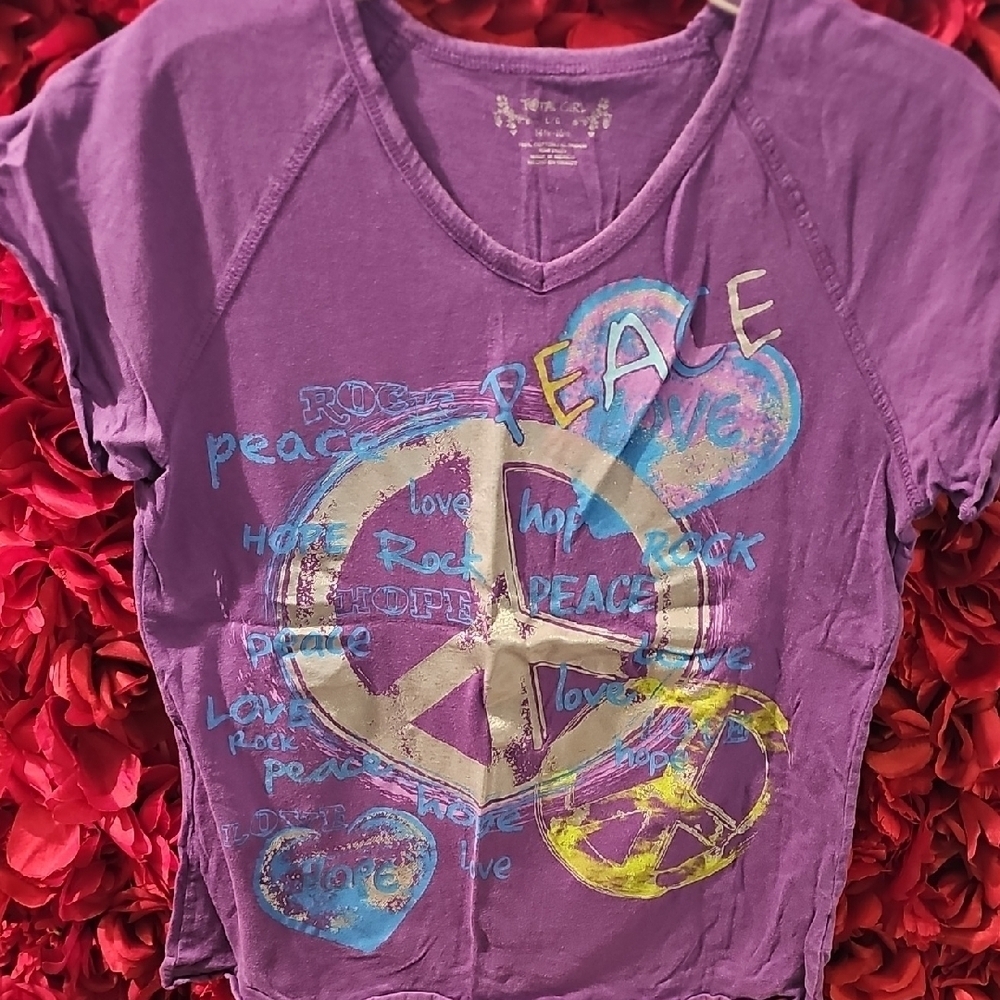 Total Girl Purple Peace Graphic Tee Size Large 14½-16½
